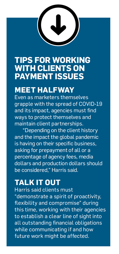 Sidebar with an arrow pointing down and a title that says, 'Tips for Working With Clients on Payment Issues'