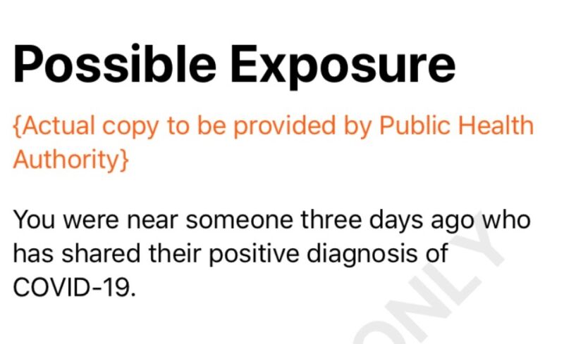 Screenshot of contact-tracing smartphone app.