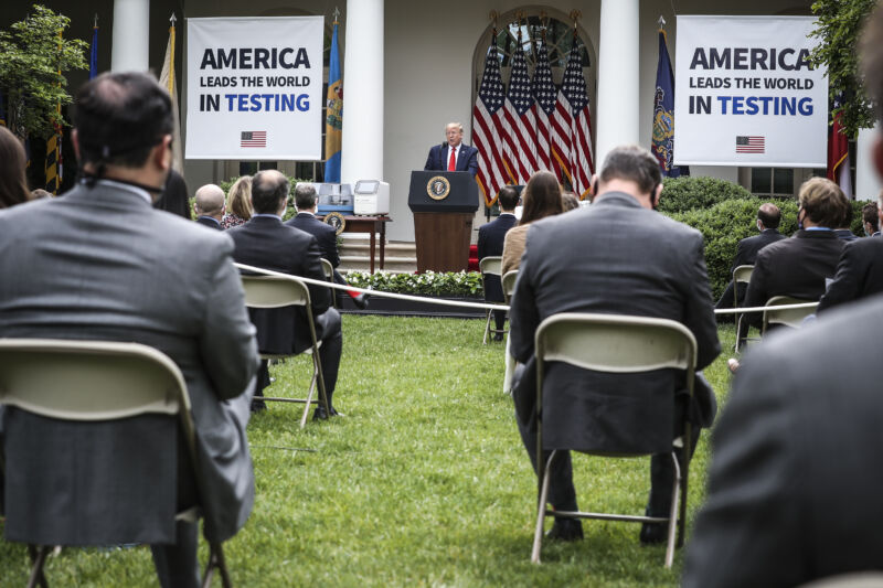 Donald Trump speaks at a Rose Garden press briefing on Monday, May 11.