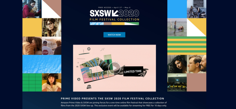 Fire up Amazon Prime in a browser, and here's the landing page for the platform's partnership with SXSW.