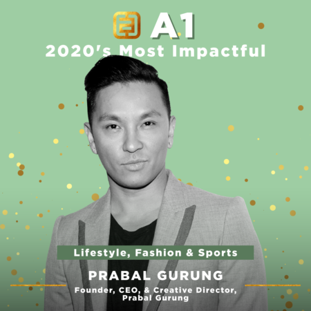 An A100 branded portrait of Prabal Gurung