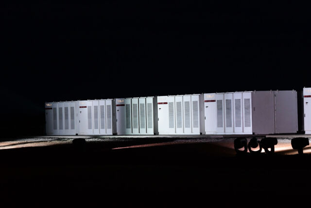 Tesla Powerpack batteries during a launch event at Hornsdale Wind Farm on September 29, 2017 in Adelaide, Australia.