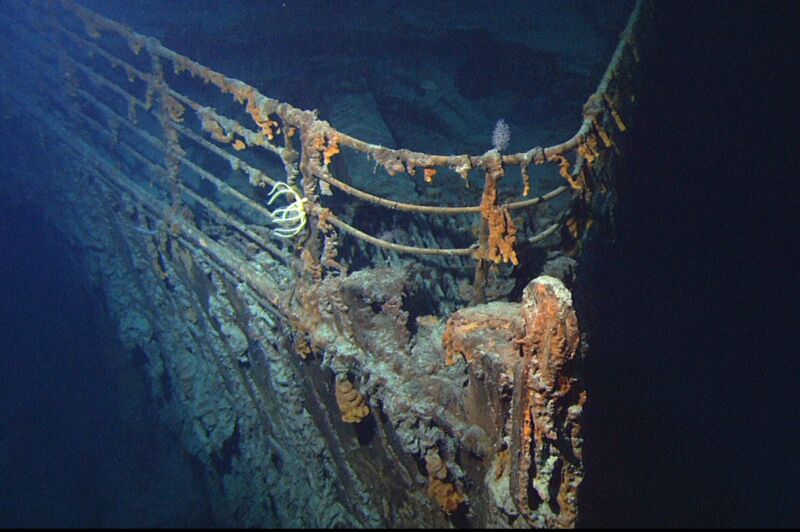 The front of a 1900s ocean liner is barely recognizable after having spent nearly a century at the bottom of the ocean.