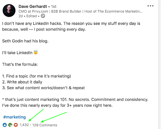 LinkedIn post on Dave Gerhardt’s profile