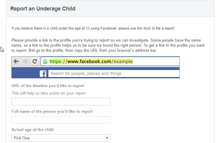 Facebook Report Child