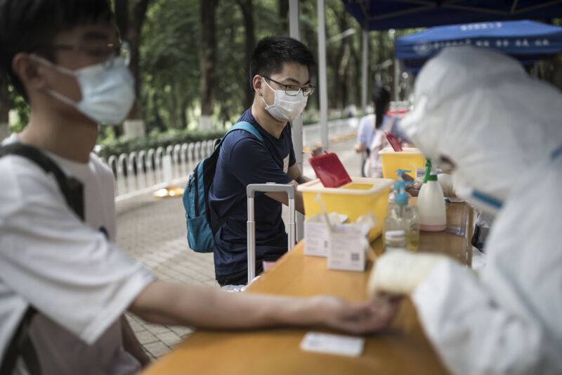 WUHAN, CHINA: The medical detection of antibodies for fresh graduates in Huazhong University of science and technology on June 11. 2020 in Wuhan, Hubei Province, China.