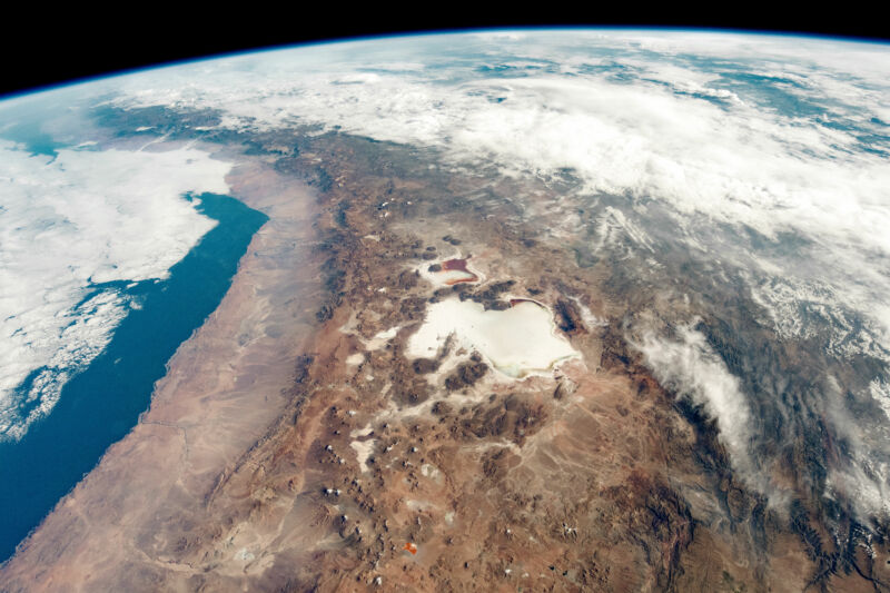 The Andes along the border of Bolivia and Chile, as seen from the International Space Station.