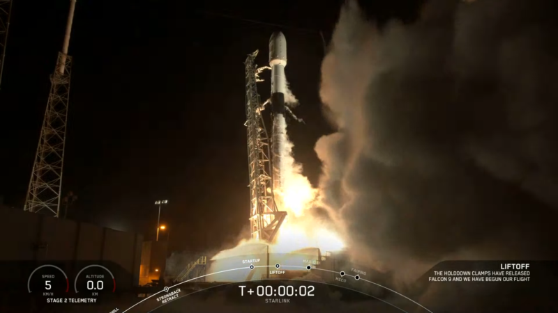 T+2 seconds and the Falcon 9 rocket is lifting off.