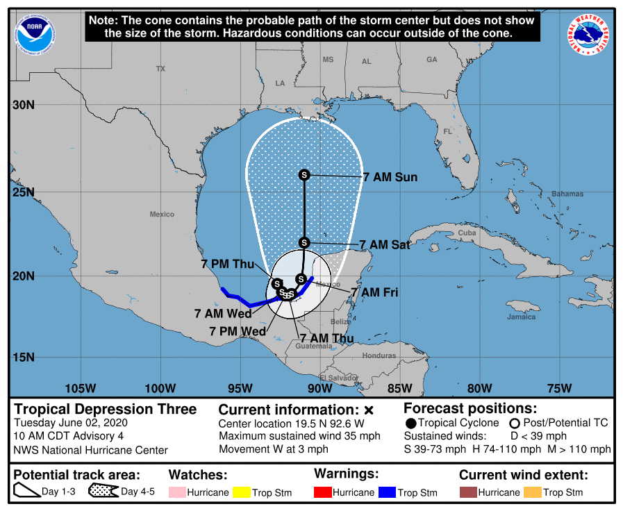 Official forecast track for Cristobal at 11am ET Tuesday.