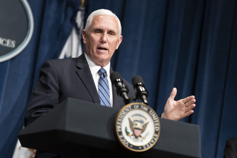 Vice President Mike Pence speaks after leading a White House Coronavirus Task Force briefing at the Department of Health and Human Services on June 26, 2020 in Washington, DC. 