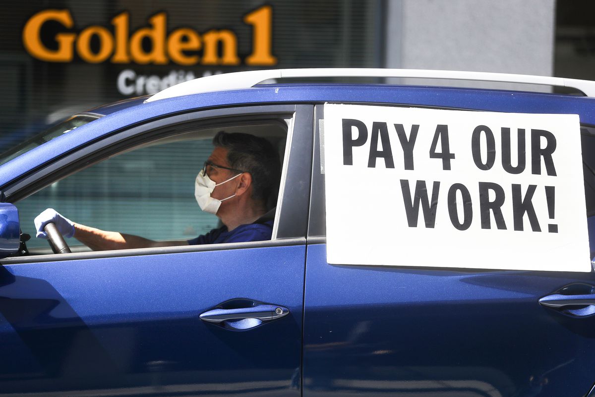 Transportation Union And Rideshare Drivers United Members Hold Rolling Vehicle Protest Calling On State To Enforce AB5