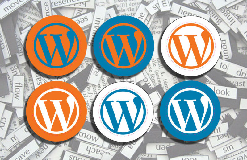 WordPress logos in various colors.