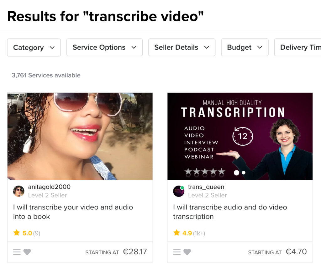 Getting video transcribes with Fivver