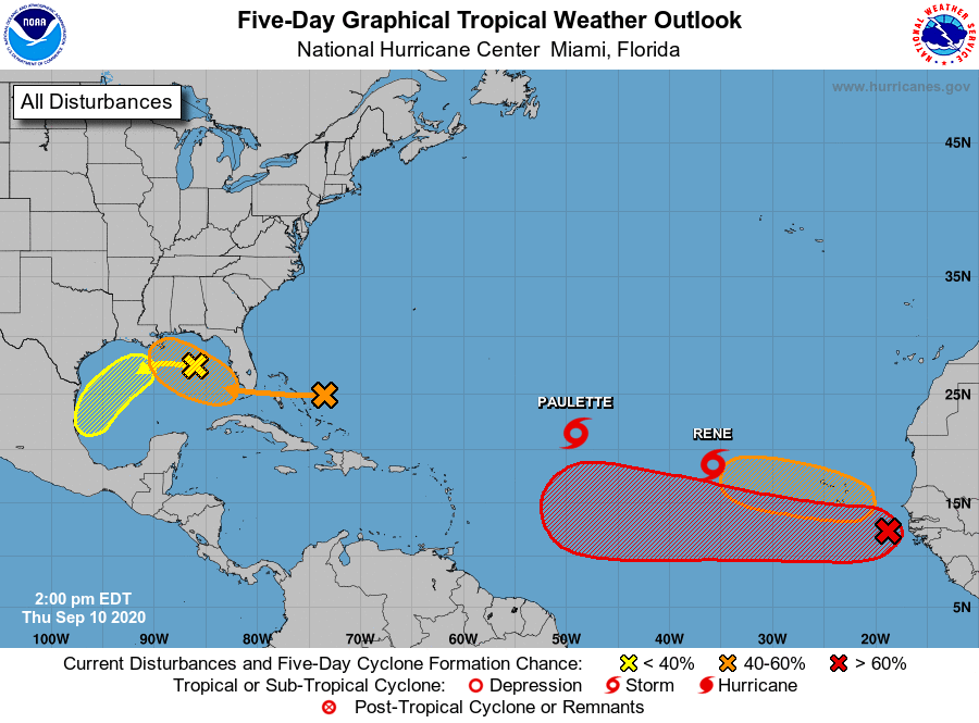 Five-day tropical outlook issued at 2pm ET Thursday.