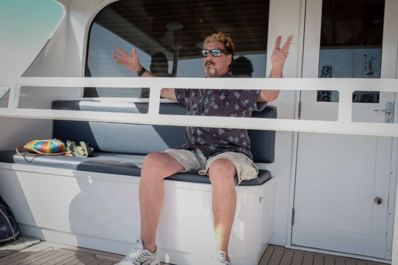 John McAfee gesticulating on his yacht outside Havana, Cuba, during an interview with AFP in June 2019.