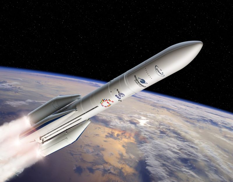 Artist's view of the configuration of Ariane 6 using four boosters.