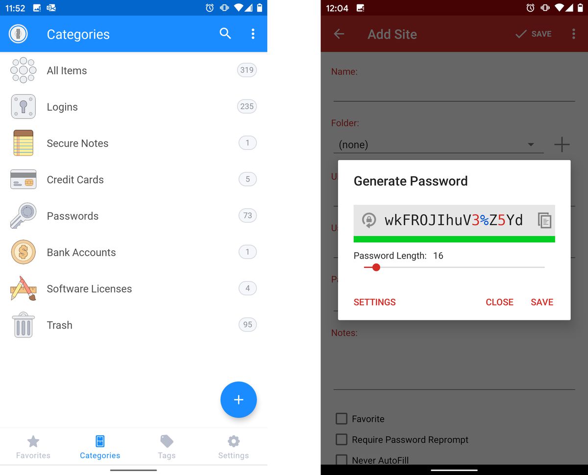 1Password (left) / LastPass (right)