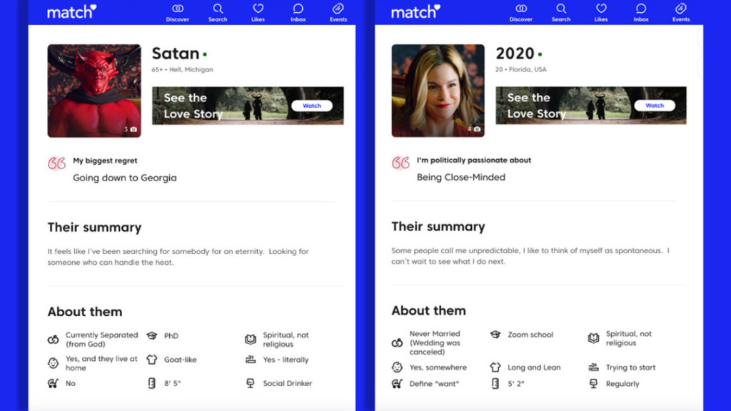 Satan and 2020's Match.com profiles