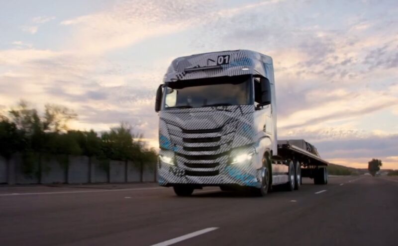 A prototype of the Nikola Tre battery electric truck.