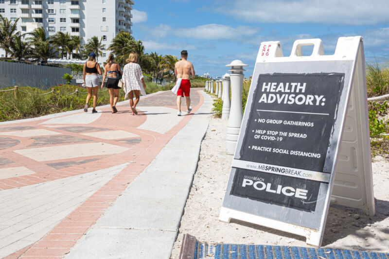 A health advisory sign on a beach in Florida.