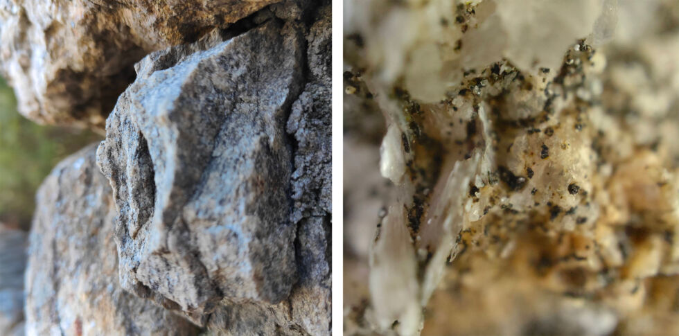 On the left is a shot of a rock; on the right is a micro-camera close-up of that same rock. 