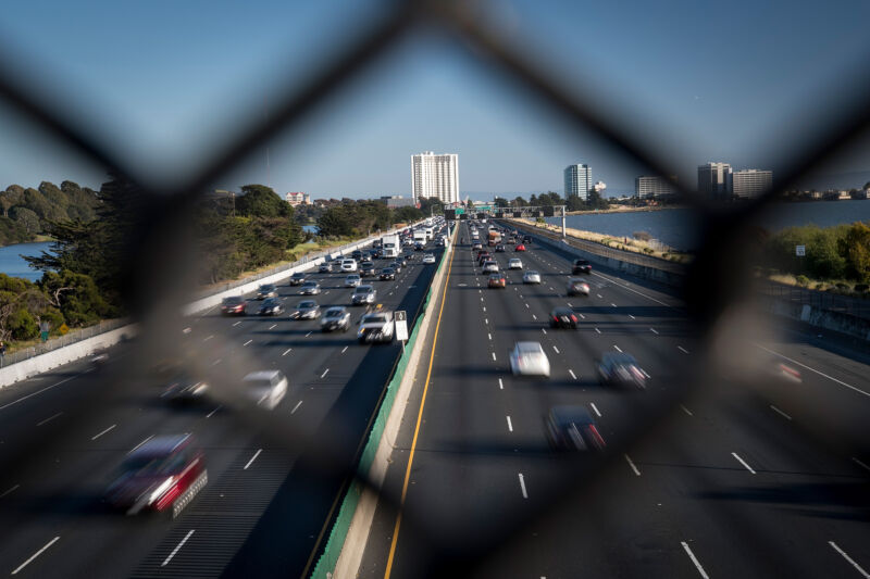 Cars driving down I-80 in Berkeley, California, in May, 2018 when there were still places to go.