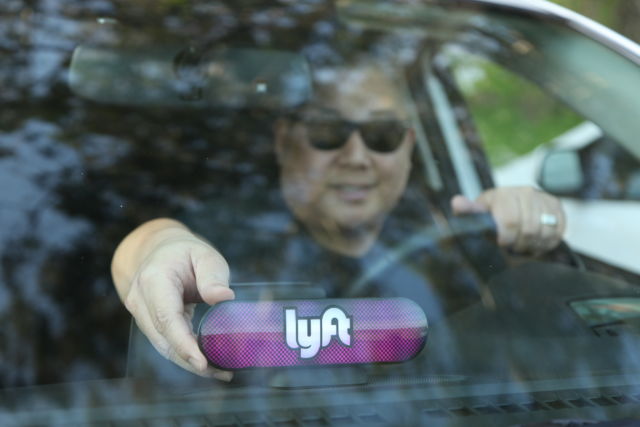 A Lyft driver in San Francisco, California.