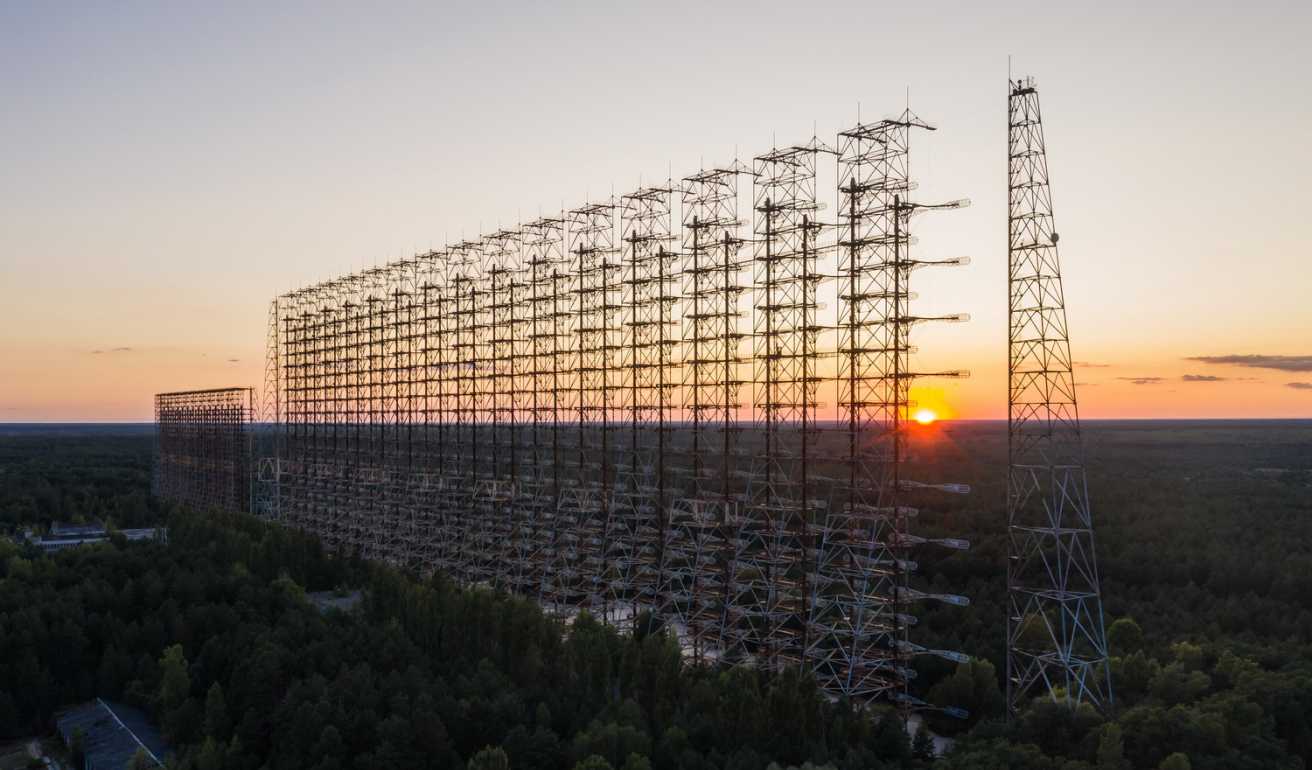 Duga radar at sunset