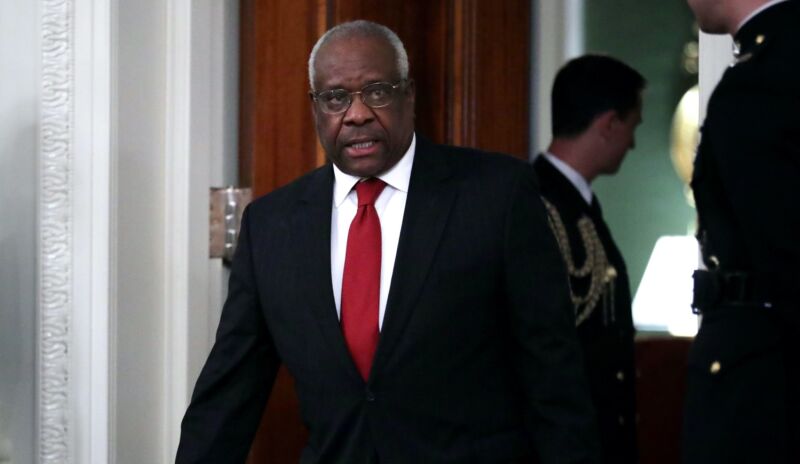 Supreme Court Justice Clarence Thomas arrives for the swearing-in of Justice Brett Kavanaugh in the East Room of the White House on October 8, 2018, in Washington, DC.