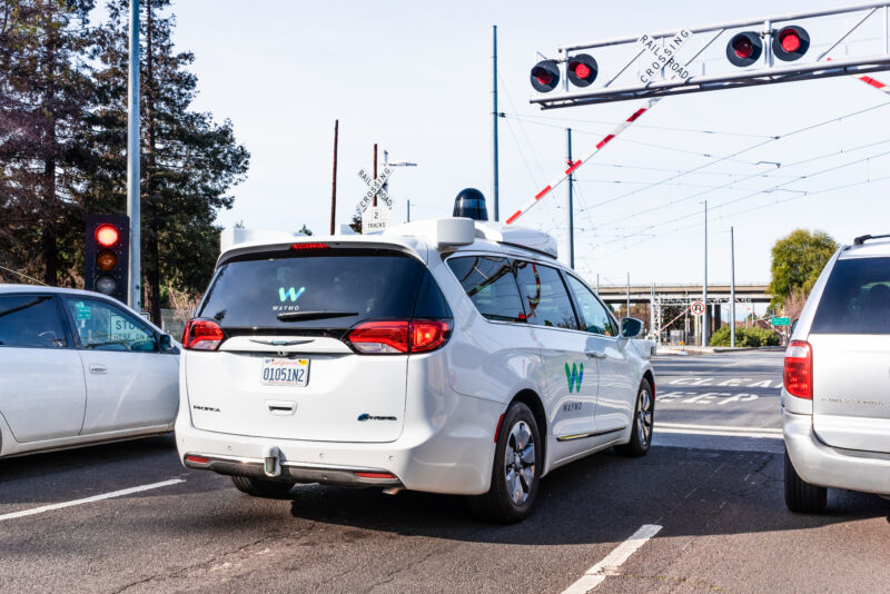 A Waymo self-driving car in Silicon Valley in 2019.