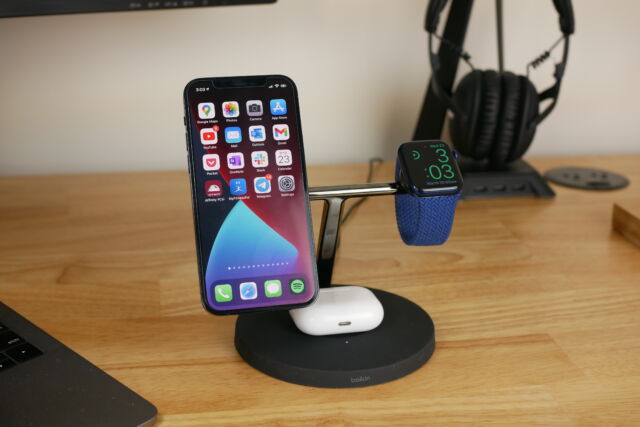 Belkin's 3-in-1 MagSafe charging stand can top up three Apple devices at once.