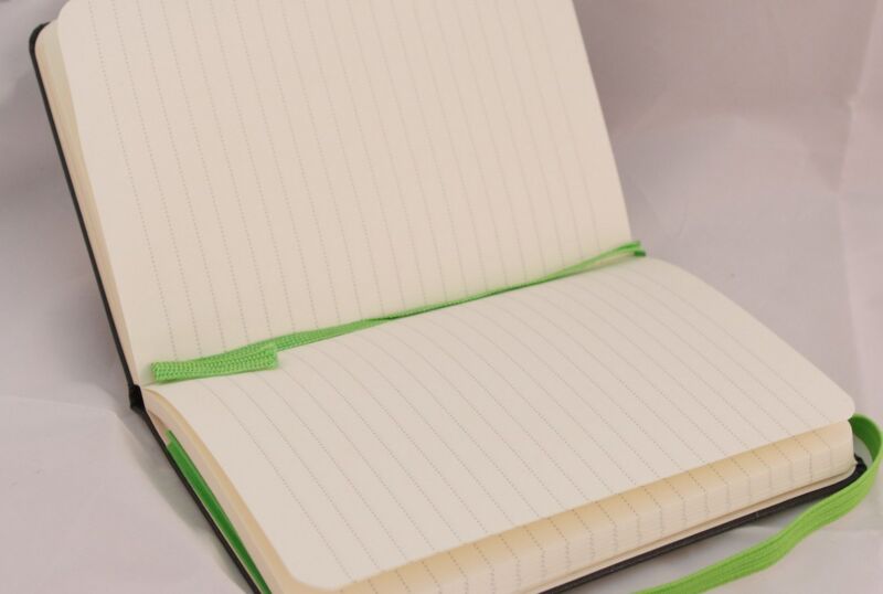 An open notebook with nothing written in it.