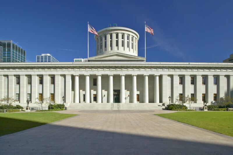 Ohio's state capitol building seen during daylight hours.