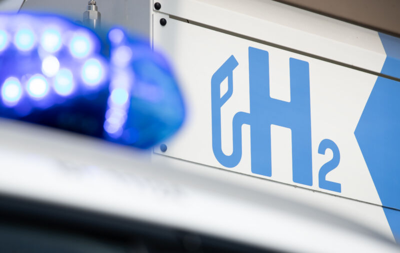 A Hyundai Nexo patrol car at a hydrogen filling station in Lower Saxony, Germany.