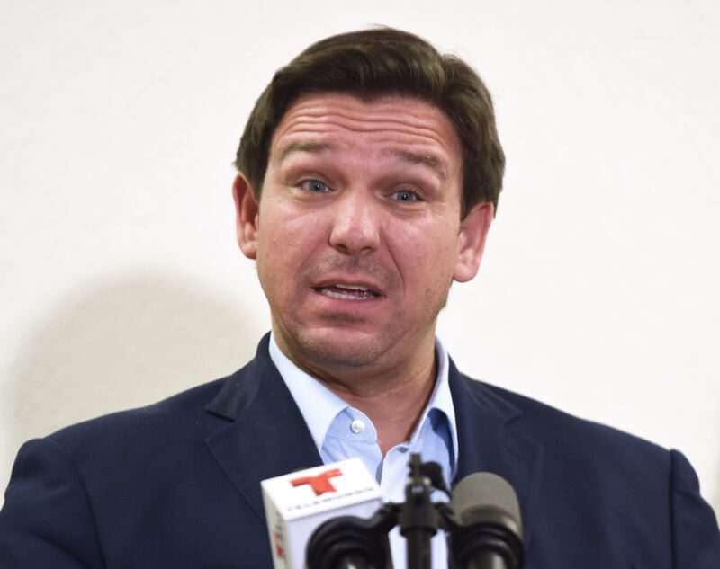 Florida Governor Ron DeSantis speaks at a press conference.