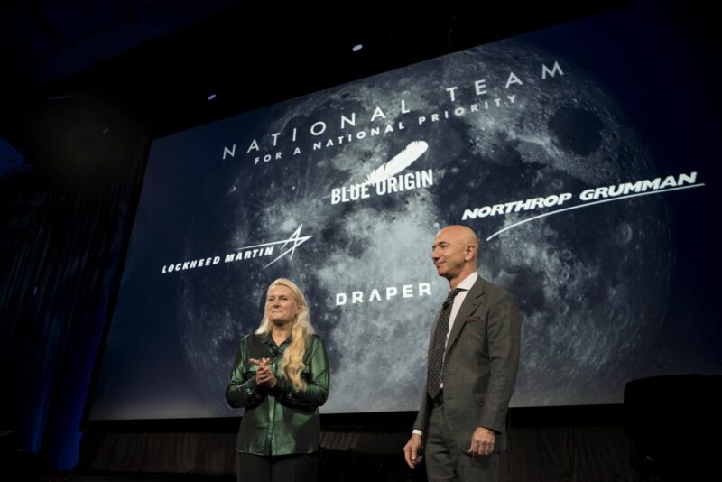 Blue Origin founder Jeff Bezos announces the company’s partnership with Lockheed Martin, Northrop Grumman, and Draper to develop a Human Landing System in 2019.