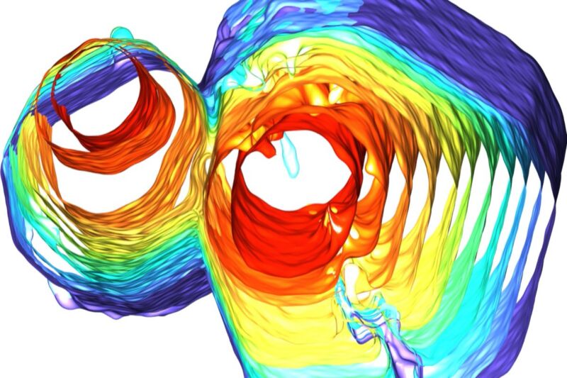 X-ray tomography visualization showing two quasicrystals as they start to meld together during cooling. University of Michigan scientists have discovered that quasicrystals exhibit a self-healing phenomenon that could reduce defects.