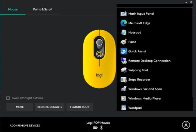 Customize app-specific settings in Logitech's stripped down Options software. 