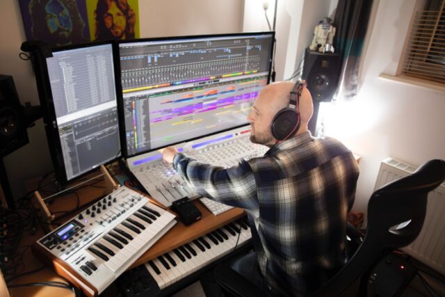 "Song of the Sea" co-composer Clive Mead in his studio at the University of Plymouth