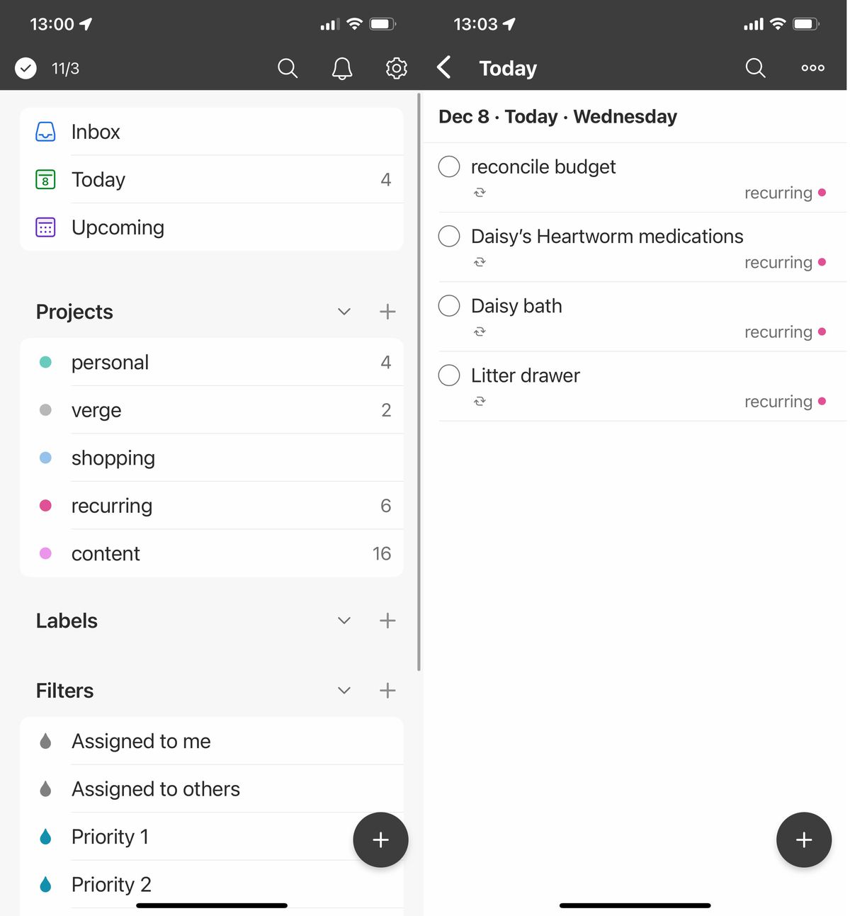 Todoist screenshots