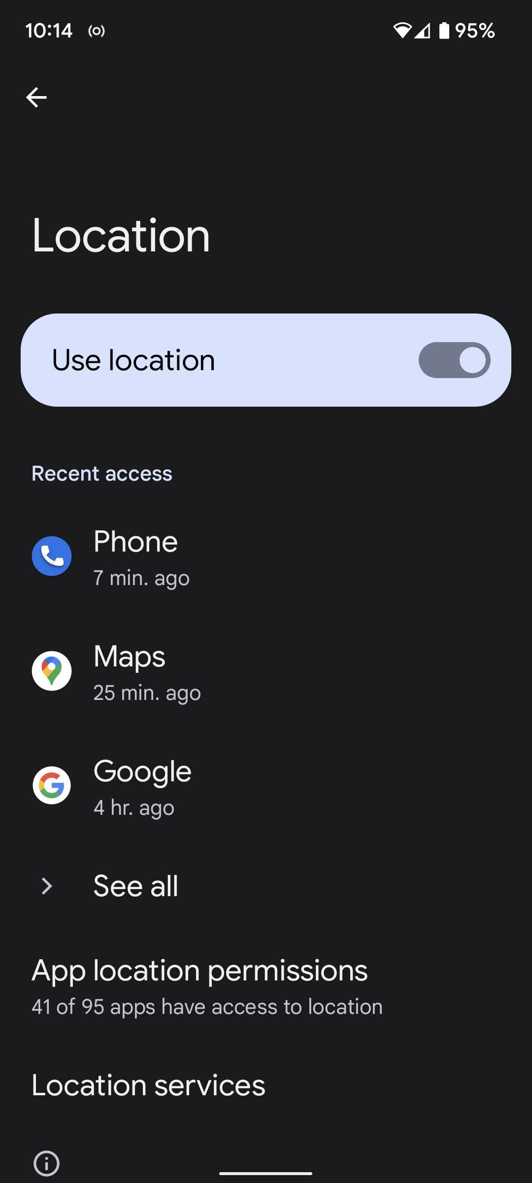 On your Location page, select “Location services” to see additional options.