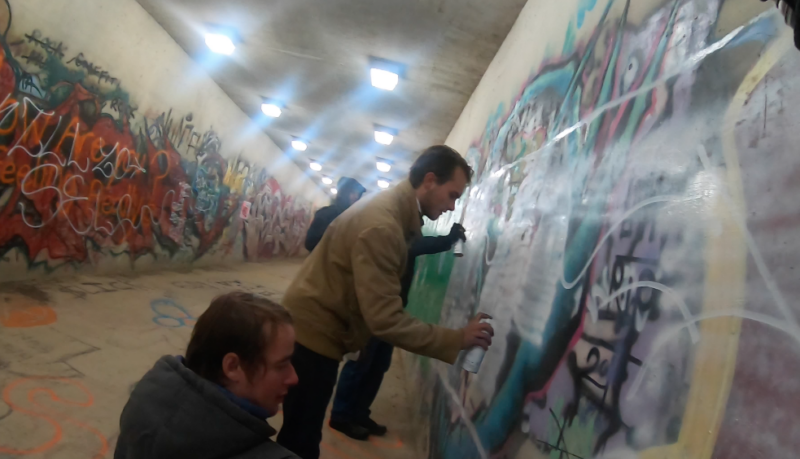 Patriot Front members spray painting in Springfield, Illinois.