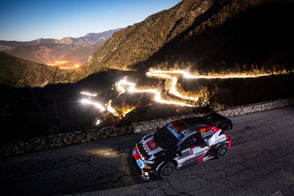 Kalle Rovanperä (FIN) and Jonne Halttunen (FIN) of team Toyata Gazoo Racing WRT are seen performing during the World Rally Championship Monte Carlo in Monte Carlo, Monaco, on January 20.