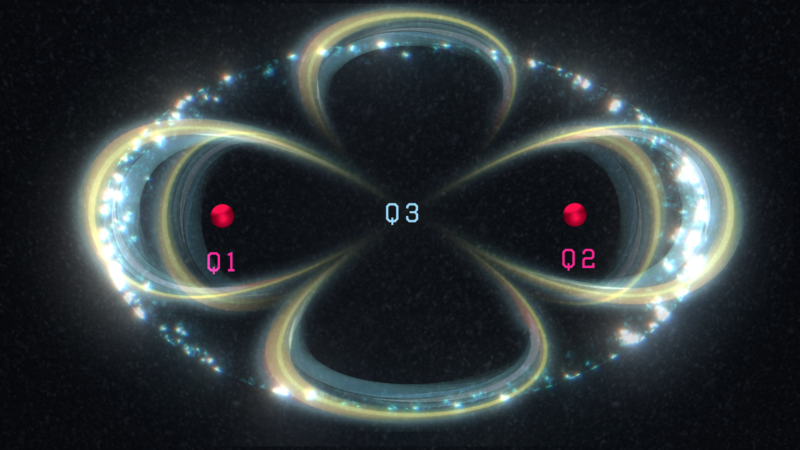 Subatomic particles create a shape like a four-leaf clover.