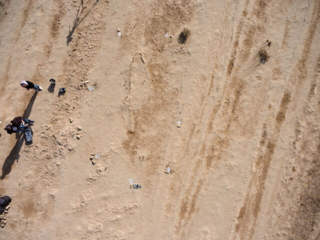 The outline of the boat's hull is just visible from the air in this photo.