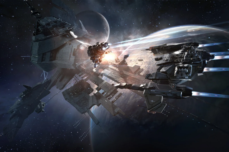 In-game ships and structures like these have real value to <em>EVE Online</em> players even without NFTs.”><figcaption class=