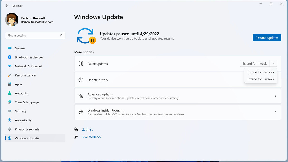 You can pause updates for up to three weeks.