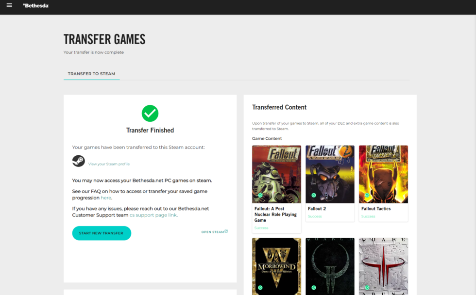 Success! Goodbye forever, Bethesda Launcher.