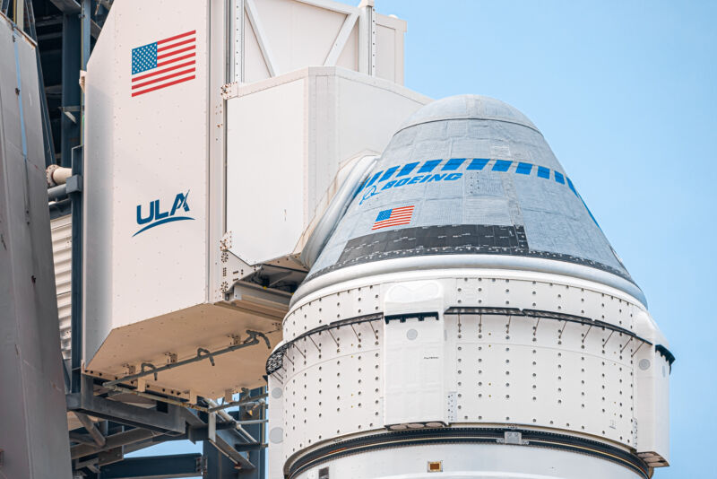 Boeing's Starliner is seen on Wednesday atop an Atlas V rocket at Cape Canaveral Space Force Station in Florida.