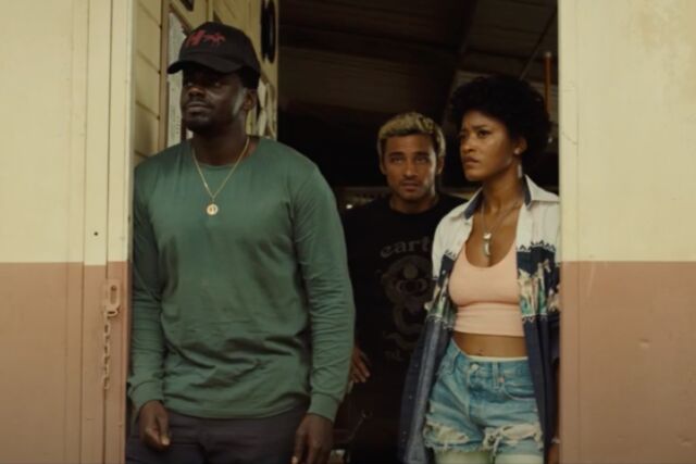 OJ Haywood (Daniel Kaluuya), Angel (Brandon Perea), and Emerald Haywood (Keke Palmer) wonder if it might be aliens.